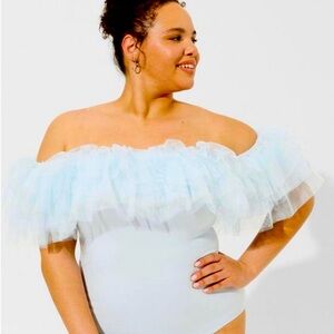 Torrid NWT tulle off the shoulder bodysuit light blue